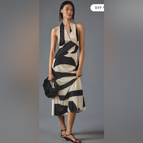 Anthropologie Dresses & Skirts - Anthropologie women’s Bardot Citron abstract colorblock print Halter Midi Dress